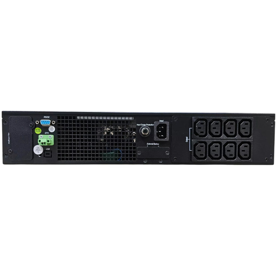 RackPower USS001BR - 1 kVA/kW Rack-Mounted Online UPS, 2RU, Single Phase 230V/50Hz, includes 3x 9Ah/12V Batteries.