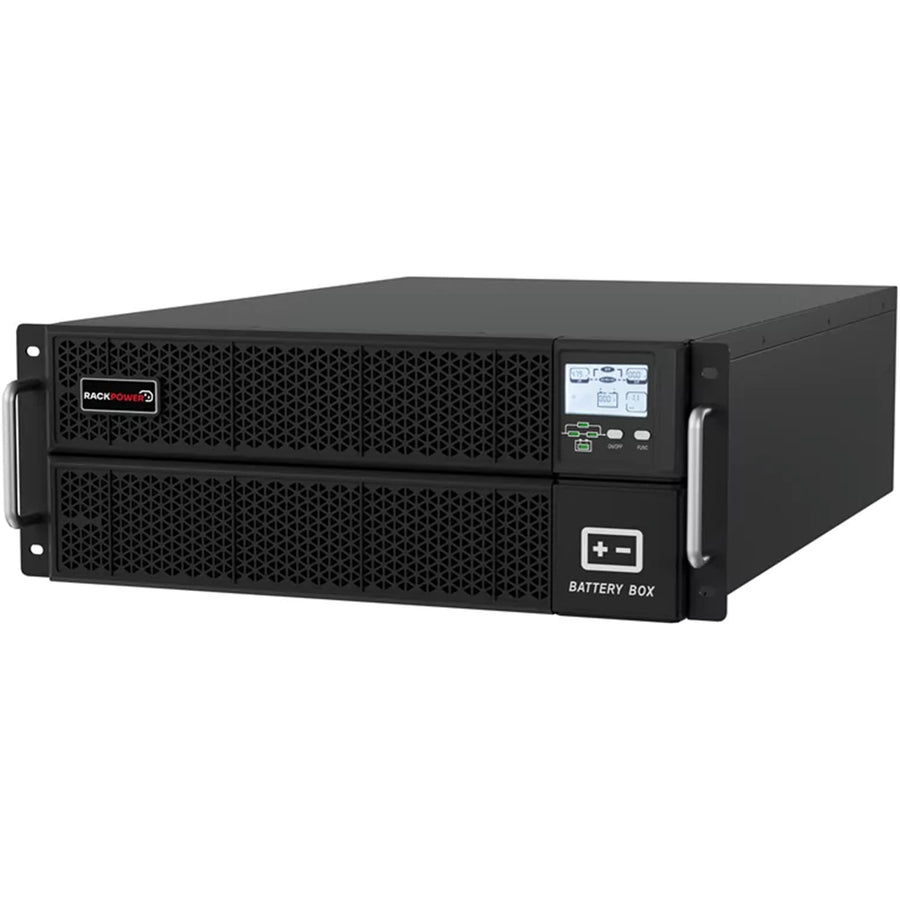 RackPower 6kVA/6kW Rack-Mounted Online UPS, 4RU, Single Phase 230V/50Hz. Includes16x 9Ah/12V Batteries.