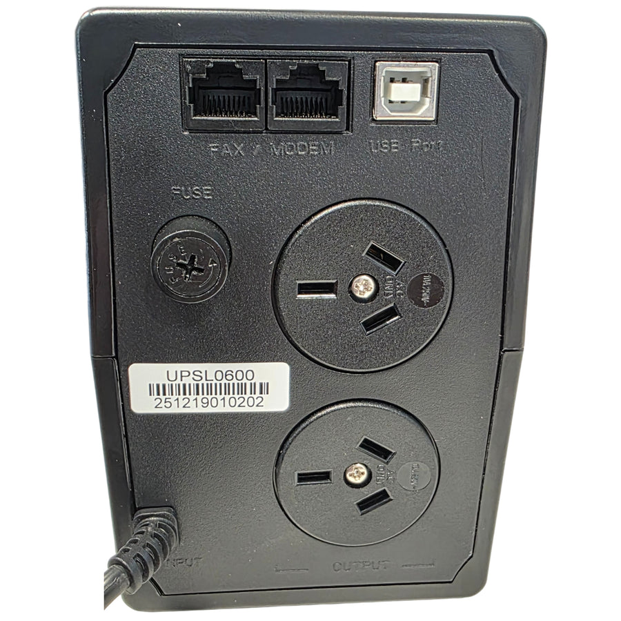 RackPower UPSL0600 - 600VA Tower Line Interactive UPS, Single Phase 230V/50Hz. NZ 3 Pin outlets. 12V 9Ah Battery