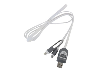 USB-M-L-WHITE - 2-in-1 USB-auf-MicroUSB- oder iPhone-Lightning-Kabel mit LCD