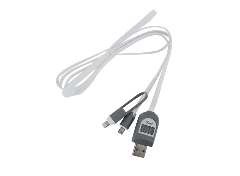 USB-M-L-WHITE - 2 in 1 USB to MicroUSB or iPhone Lightning Cable with LCD
