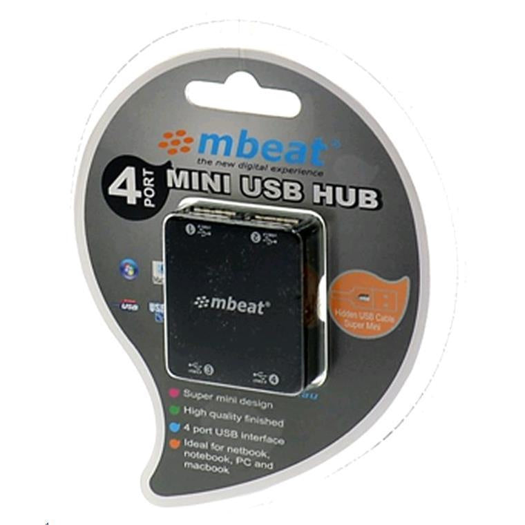 mbeat Super mini 4 port USB 2.0 hub with tuck-away cable design