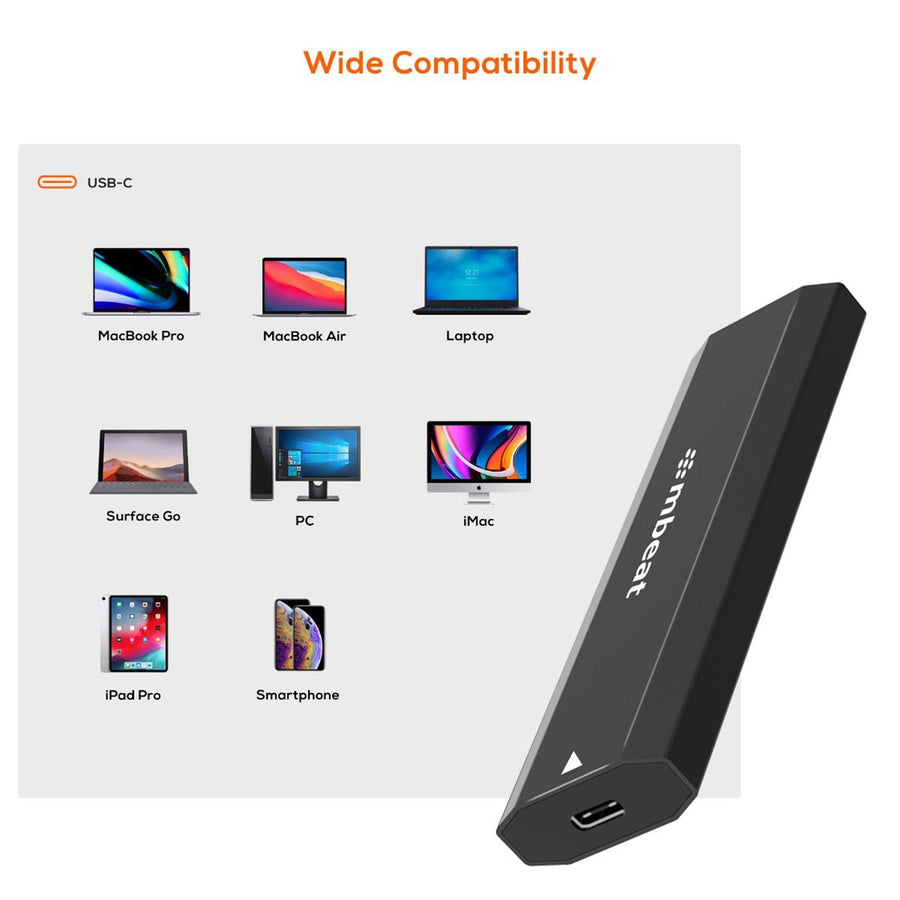 MB-XCS-CM2 - mbeat Elite USB-C to M.2 SSD Enclosure (M-Key, B+M Key) - Matte Black