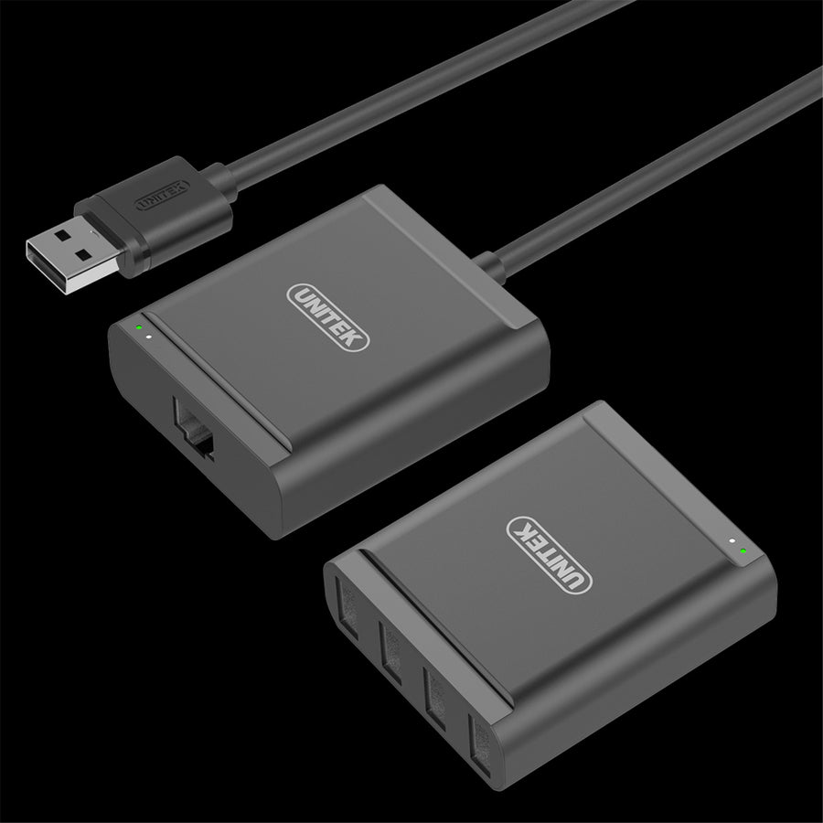 Unitek Y-2516 - 4-Port USB-A Extender Over Cat5e/6/7 Network Cable. Extend up to 60m. Easy Plug &