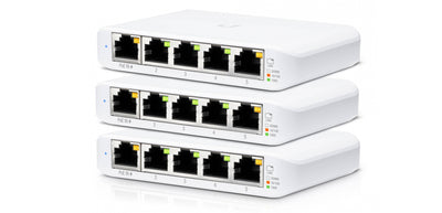 Ubiquiti 5-Port managed Gigabit Ethernet switch powered by 802.3af/at PoE or 5V, 1A USB-C power adapter (not included), 3-Pack
