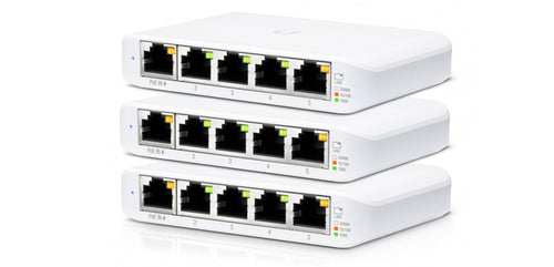 Ubiquiti USW-Flex-Mini-3 - 5-Port managed Gigabit Ethernet switch powered by 802.3af/at PoE or 5V, 1A USB-C power adapter (not included), 3-Pack