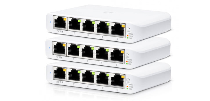 USW-Flex-Mini-3 - Ubiquiti 5-Port managed Gigabit Ethernet switch powered by 802.3af/at PoE or 5V, 1A USB-C power adapter (not included), 3-Pack