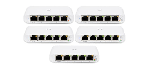 Ubiquiti USW-Flex-Mini-5 - 5-Port managed Gigabit Ethernet switch powered by 802.3af/at PoE or 5V, 1A USB-C power adapter (not included), 5-Pack