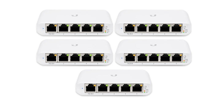 Ubiquiti USW-Flex-Mini-5 - 5-Port managed Gigabit Ethernet switch powered by 802.3af/at PoE or 5V, 1A USB-C power adapter (not included), 5-Pack