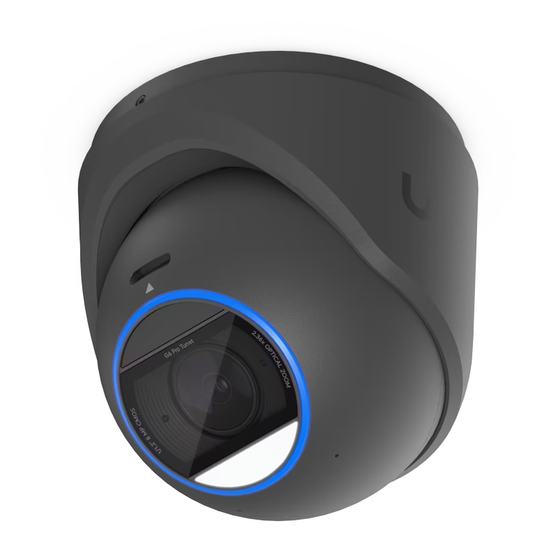 Ubiquiti UVC-G6-Pro-Turret-B - UniFi G6 Pro Turret Black, All-weather tamper-resistant 4K PoE+ camera with a Multi-TOPS AI engine, 2.36x optical zoom, and a large 1/1.2' CMOS sensor for exceptional low-light clarity and long-range IR night vision