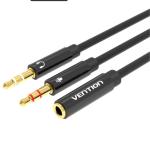 VEN-BBTBY - Vention 2*3.5mm Male to 4 Pole 3.5mm Female Audio Cable 0.3M Black ABS Type