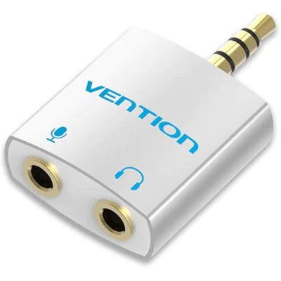 Vention BDBW0  4 Pole 3.5mm Male to 2 3.5mm Female Audio Adapter Silvery Metal Type