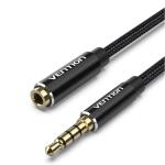 VEN-BHCBH - Vention Cotton Braided TRRS 3.5mm Male to 3.5mm Female Audio Extension Cable 2M Black Aluminum Alloy Type