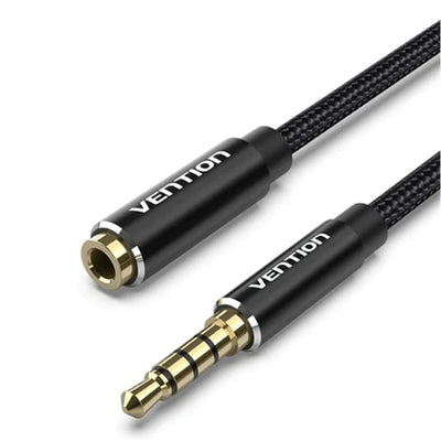 Vention Cotton Braided TRRS 3.5mm Male to 3.5mm Female Audio Extension Cable 2M Black Aluminum Alloy Type