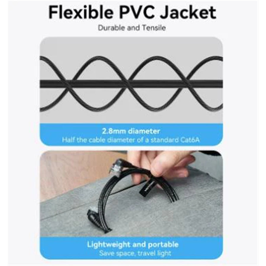 Vention Cat6A UTP Rotate Right Angle Ethernet Patch Cable 1.5M Black Slim Type