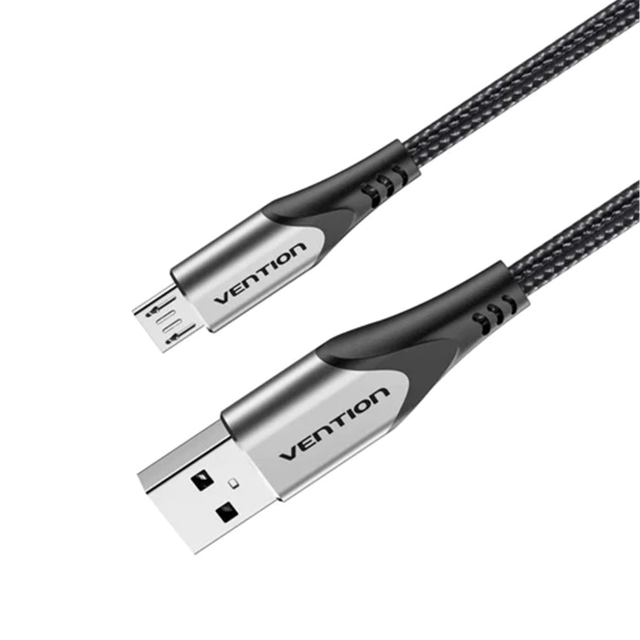 Vention Cotton Braided USB 2.0 A Male to Micro-B Male 3A Cable 2M Gray Aluminum Alloy Type