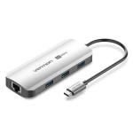 VEN-TQHHB - Vention USB-C to HDMI/USB 3.0 x3/RJ45/PD Docking Station 0.15M Gray Aluminum Alloy Type