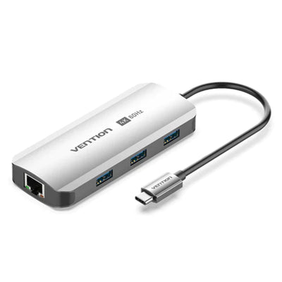 Vention USB-C to HDMI/USB 3.0 x3/RJ45/PD Docking Station 0.15M Gray Aluminum Alloy Type