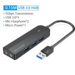 VEN-CHIBB - Vention USB 3.0 Hub 3 Ports USB Sound Card 2 in 1 External Stereo Audio Adapter 3.5mm with Headphone Microphone USB Sound Card