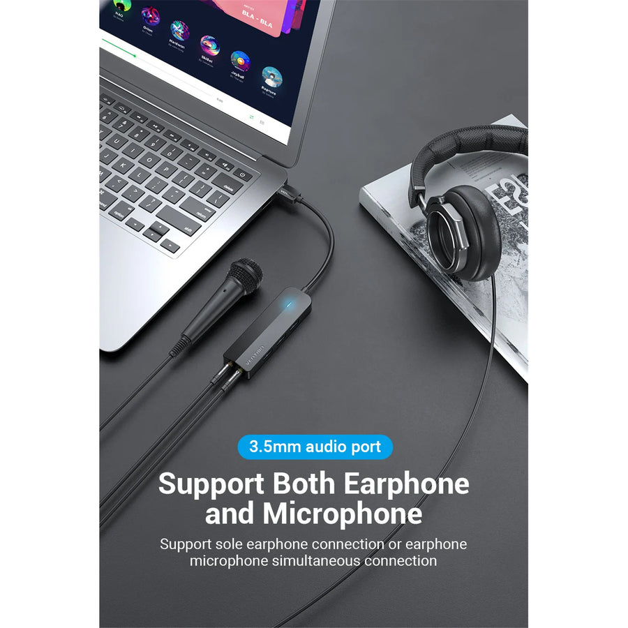 Vention USB 3.0 Hub 3 Ports USB Sound Card 2 in 1 External Stereo Audio Adapter 3.5mm with Headphone Microphone USB Sound Card