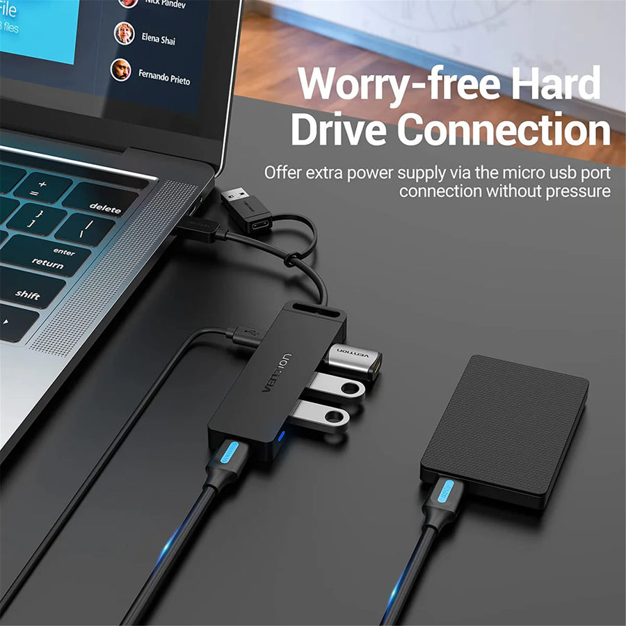 Vention USB3.0 & Type-C 2-in-1 Interface to 4-Port USB 3.0 Hub