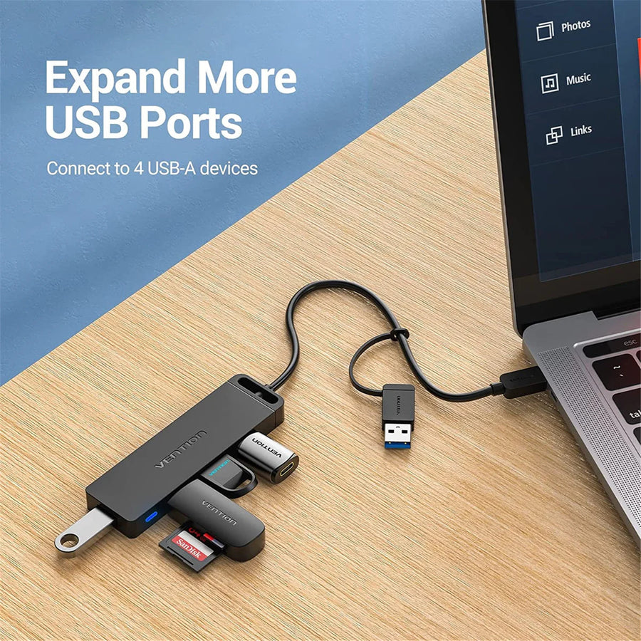 Vention USB3.0 & Type-C 2-in-1 Interface to 4-Port USB 3.0 Hub