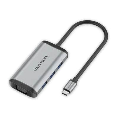 Vention Multi-function USB-C to HDMI/VGA/USB3.0*3/PD Docking Station 0.15M Gray Metal Type