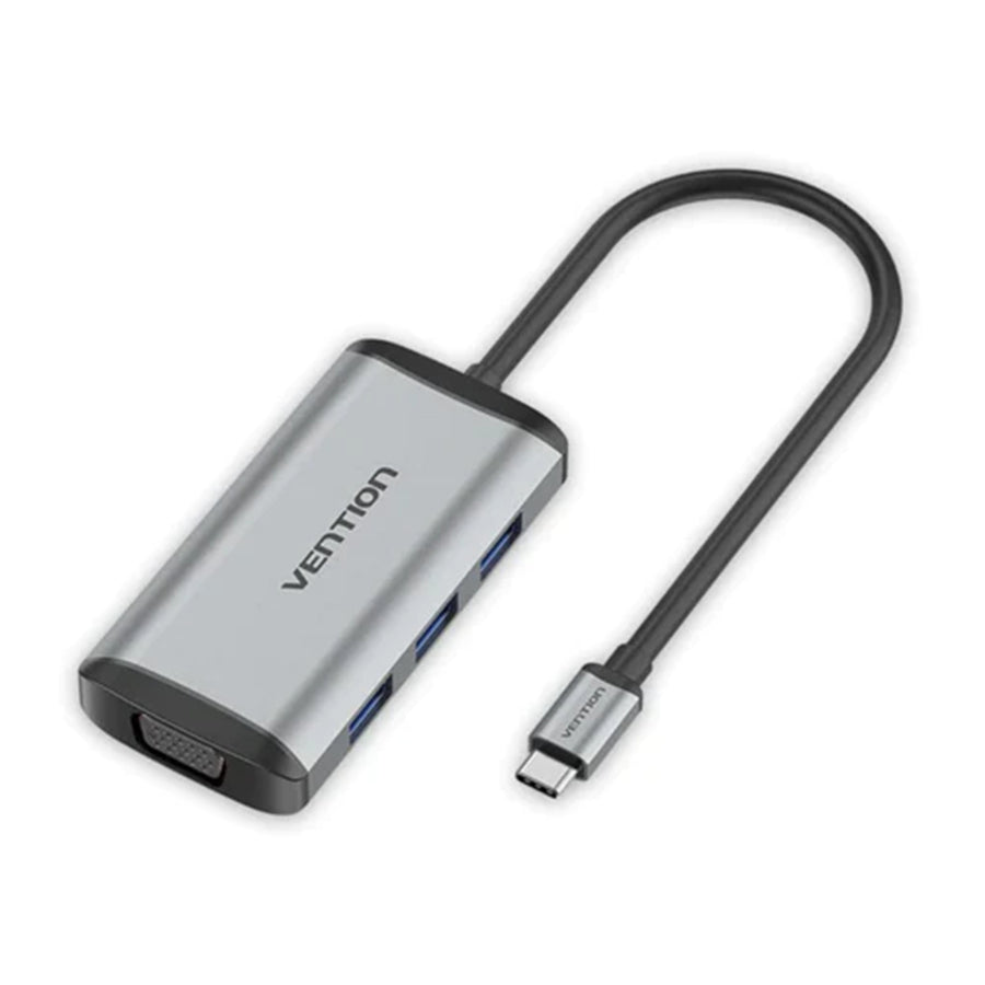 Vention Multi-function USB-C to HDMI/VGA/USB3.0*3/PD Docking Station 0.15M Gray Metal Type