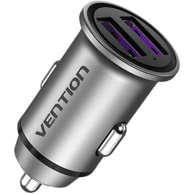 Vention Two-Port USB A+A(30/30) Car Charger Gray Mini Style Aluminium Alloy Type