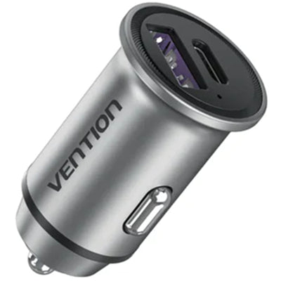 Vention Two-Port USB A+C(30+30) Car Charger Gray Mini Style Aluminium Alloy Type