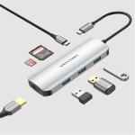 VEN-TOJHB - Vention USB-C to HDMI/USB 3.0x3/SD/TF/PD Docking Station Gray 0.15M Aluminum Alloy Type