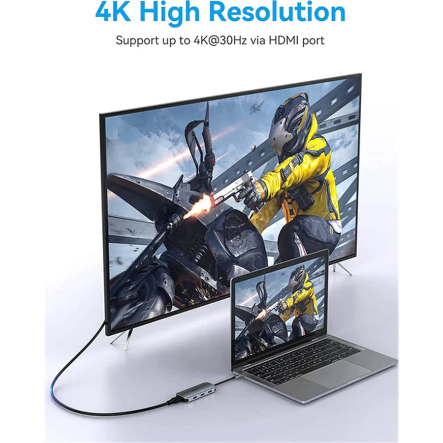 Vention TOJHB  USB-C to HDMI/USB 3.0x3/SD/TF/PD Docking Station Gray 0.15M Aluminum Alloy Type