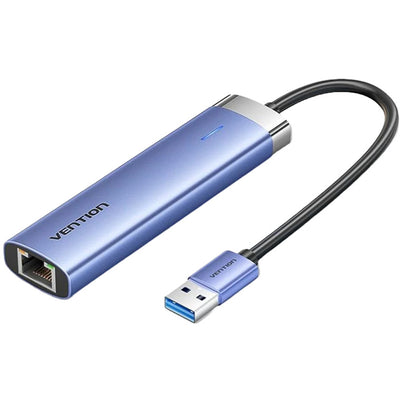 Vention USB 3.0 to USB 3.0 x 3/RJ45/USB-C Hub 0.15M Blue Aluminum Alloy Type