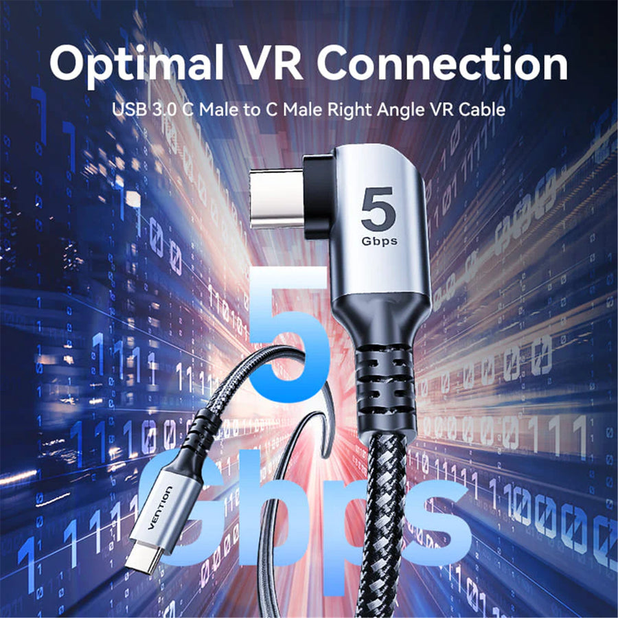 Vention USB 3.0 C Male to C Male Right Angle VR Cable 3M Gray Aluminum Alloy Type