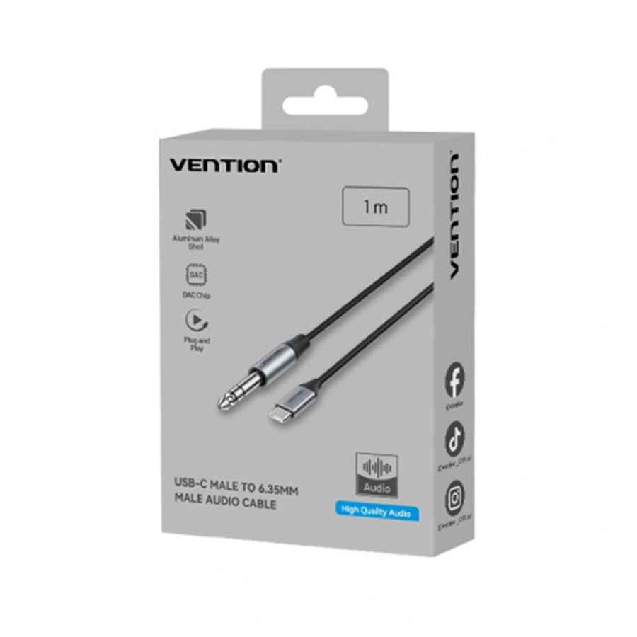 Vention USB-C Male to 6.35MM Male with DAC Audio Cable 1M Gray