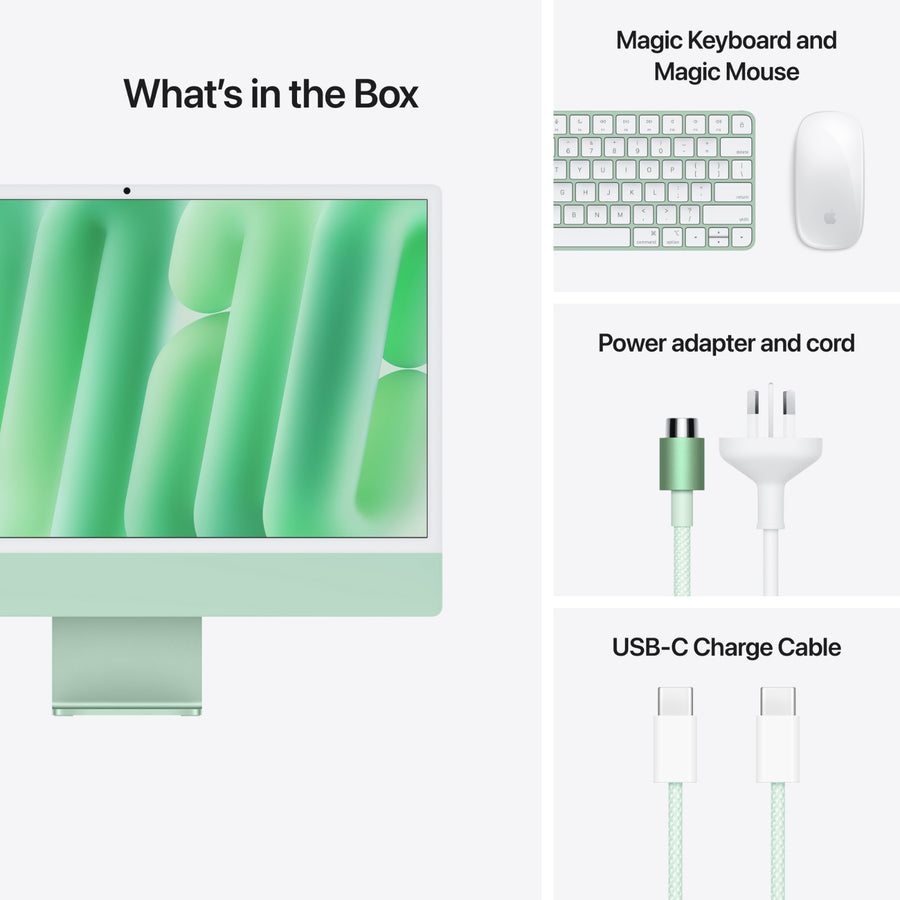 MWUE3X/A - Apple 24" iMac 4.5K: M4 chip 8C CPU 8C GPU, 16GB, 256GB SSD - Green