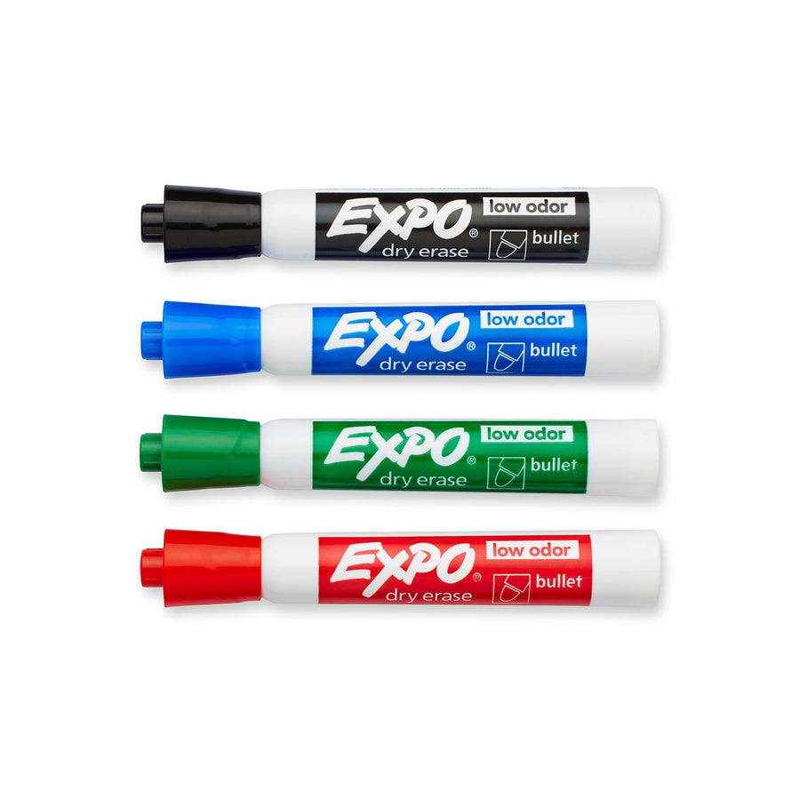 EXPO 2081760 - Dry Erase Markers Bullet Marker 4-Pack. 4x Assorted Red Blue Green & Black