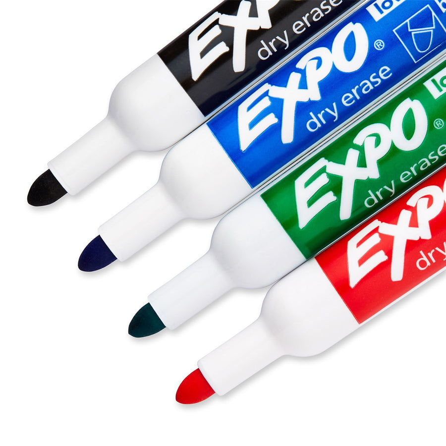 EXPO 2081760 - Dry Erase Markers Bullet Marker 4-Pack. 4x Assorted Red Blue Green & Black