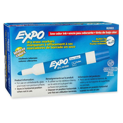 EXPO 82003 - Dry Erase Markers Bullet Marker 12-Pack. Blue Colour. Bright Vivid Non-toxic Ink.