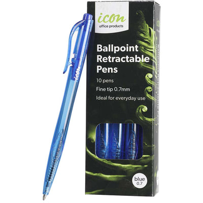 Okin IBPRFBLUE10 - Icon Ballpoint Retractable Pens Fine Blue, Pack of 10
