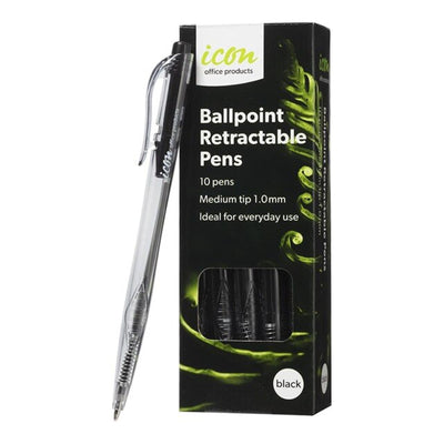 Okin IBPRBLK10 - Icon Ballpoint Retractable Pens Black, Pack of 10