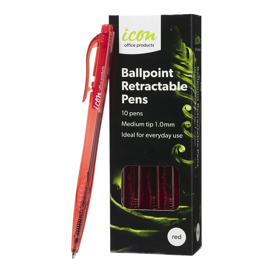 Okin IBPRRED10 - Icon Ballpoint Retractable Pens Red, Pack of 10