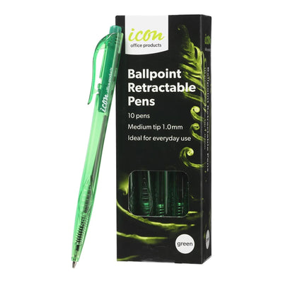 Okin IBPRGRN10 - Icon Ballpoint Retractable Pens Green, Pack of 10