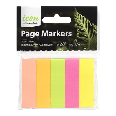 Okin ISAPM5P - Icon Page Markers 15mm x 50mm Neon 5 Pack