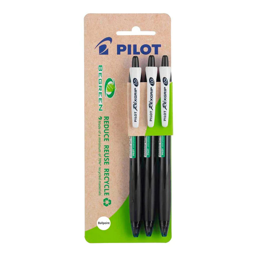 20159 - Pilot BeGreen Rexgrip Ballpoint Medium Black, Pack of 3 HS