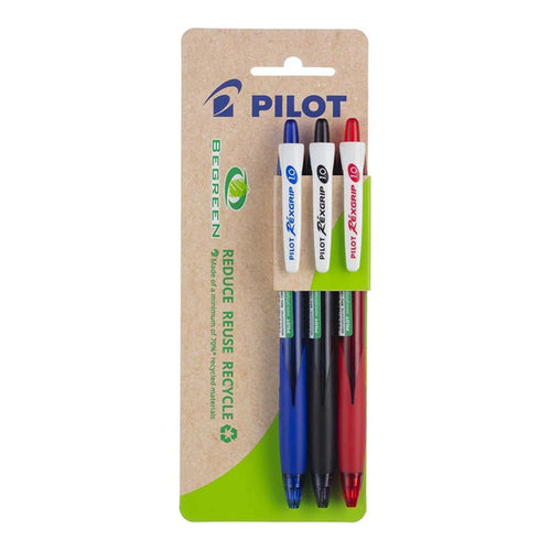 Pilot BeGreen Rexgrip Ballpoint Medium Assorted, Pack of 3 HS