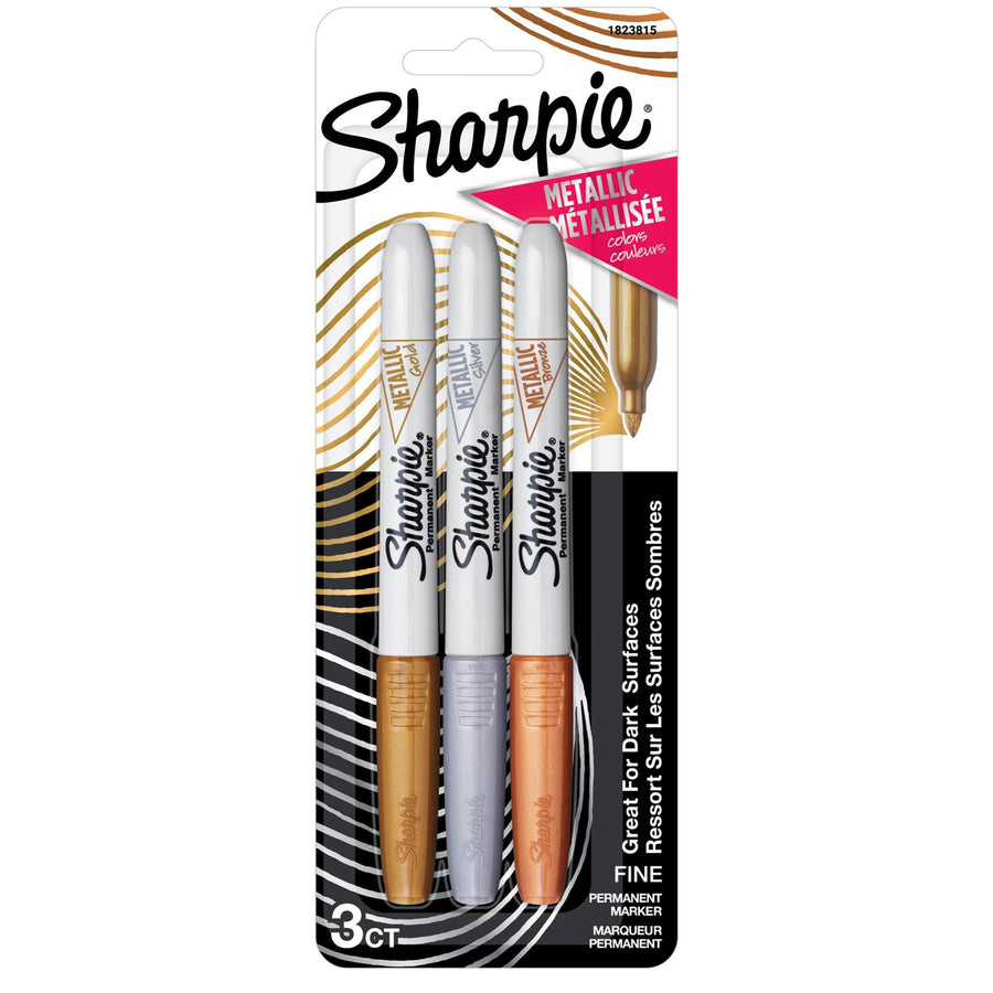 SHARPIE 1823815 - Metallic Fine Point Perman Marker Gold Silver Bronze 1823815 - Blister Pack of 3