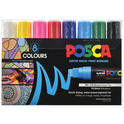 Uni PC17K8A Uni Posca Marker 15.0mm Extra-Broad Chisel 8 Pack Assorted PC-17K