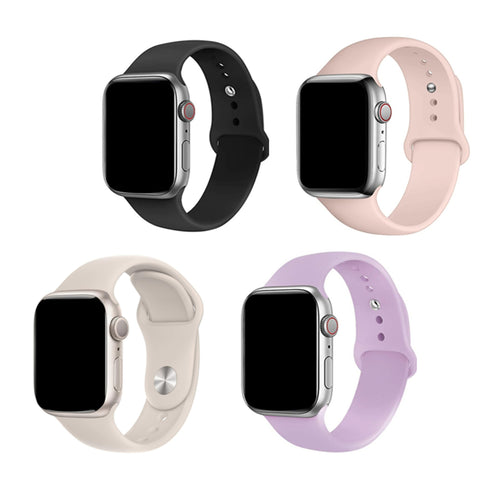 42mm/41mm/40mm/38mm - 4 Pack Silicone Sport Band for Apple Watch (Black/Starlight/Lavender/Pink Sand) , Includes S/M and M/L bands - Compatible with Apple Watch Series 11/10/9/8/7/6/SE/5/4/3/2/1/SE