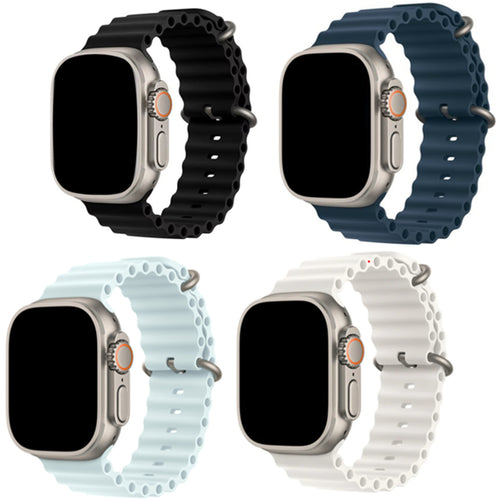 42mm/41mm/40mm/38mm - 4 Pack Silicone Ripple Strap for Apple Watch (Black/Midnight Blue/White/Mint Blue) Compatible with Apple Watch Series 11/10/9/8/7/6/SE/5/4/3/2/1/SE